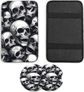 JANENFNA Car Armrest Cover Pads Universal Fashion Cute Auto Center Console Armrest Cover Pad with 2PCS Car Coasters Soft Waterproof Car Armrest Seat Protector for Women,Pile of Skulls