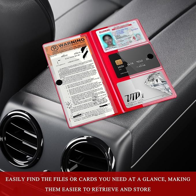 Car Registration and Insurance Holder, 9.56"×5.19" Glove Box Organizer Vehicle Document Holder, Waterproof Essential Driving License Wallet Case for Sedan Truck SUV (Large Car, Red)