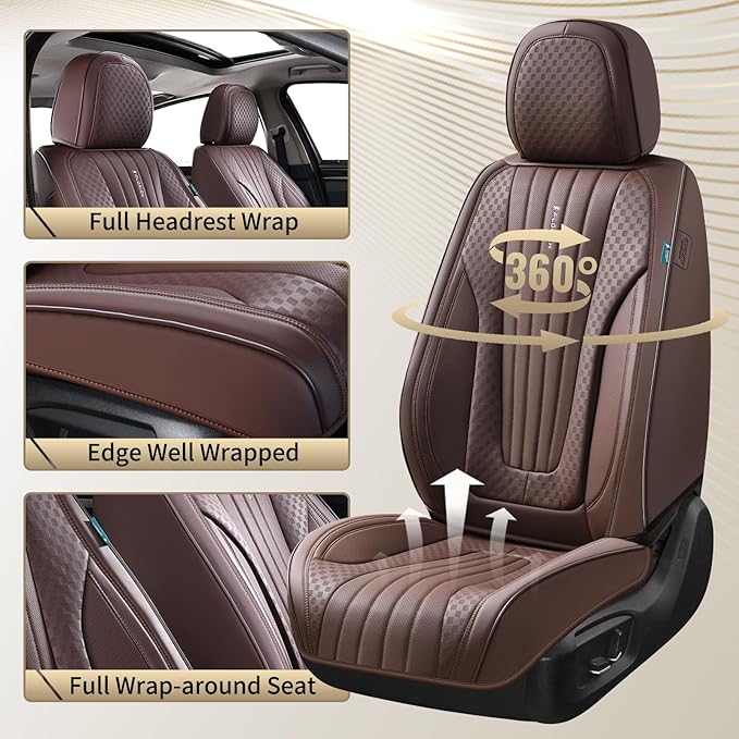 FLORICH Car Seat Covers, Premium Leatherette Car Seat Covers Full Set, Waterproof Nappa Leather Seat Protectors, Breathable Car Seat Cushion for Most Sedans Cars SUV Trucks - Coffee