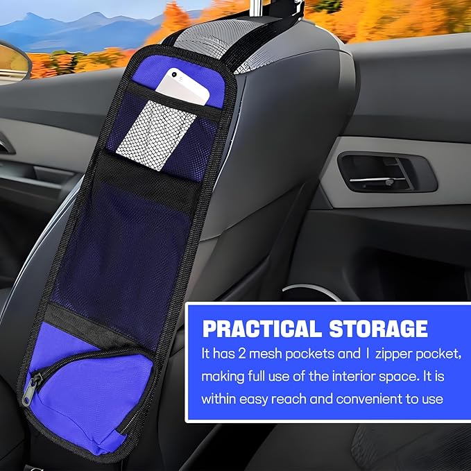 Hovom Car Seat Storage Hanging Bag, Multi-Pocket Car Seat Side Organizer, Multifunctional Mesh Pocket Auto Front Seat Organizer for Phone Wallet Glasses, Universal Car Accessories (Blue, 1PCS)