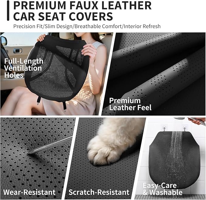 CAPITAUTO 1 Piece Seat Covers Front PU Leather Car Seat Covers, Universal Bottom Seat Covers for Cars,Full Wrapping Edge Fits 95% of car (Black)