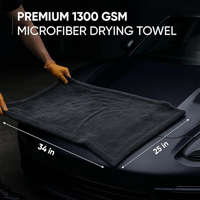 Papa Dragon Extra Large Car Drying Towel | 1300 GSM 25"x34" | Super Absorbent Microfiber Towel for Cars, Streak-Free, Scratch-Free Detailing Towel for Cars, Truck, SUV - 1 Pack