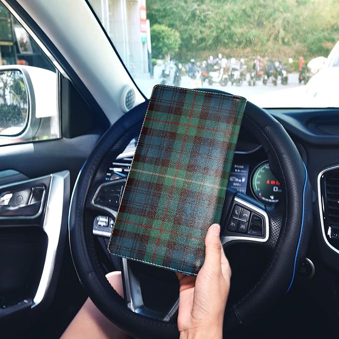 GuoChe Plaid Tartan Car Registration and Insurance Holder Glove Box Organizer Car Document Holder Auto Glove Compartment Essential Blue Green