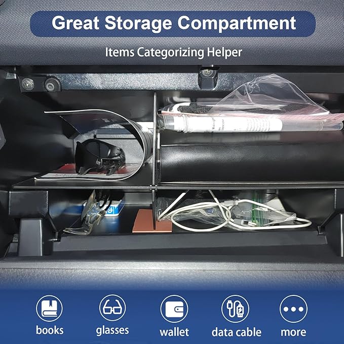 RUNROAD Glove Box Organizer Dividers Compatible with Toyota Tacoma 3rd Gen 2016-2023 Accessories, Insert Glove Compartment Accessories ABS Black Materials Divider Storage Box