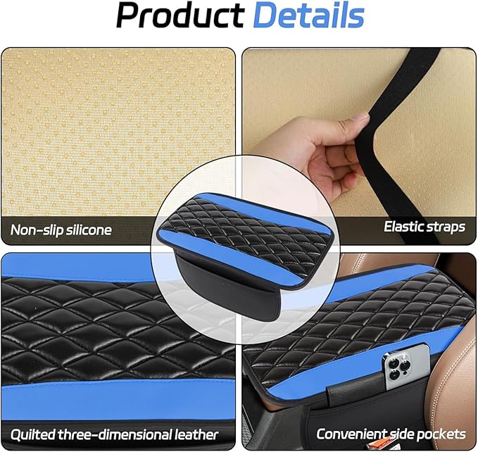 Car Center Console Cover for Acura MDX 2022 2023 2024, Memory Foam Arm Rest Cover Pad Comfortable Waterproof Armrest Cushion with 2 Storage Bags Universal Accessories,D/Blue