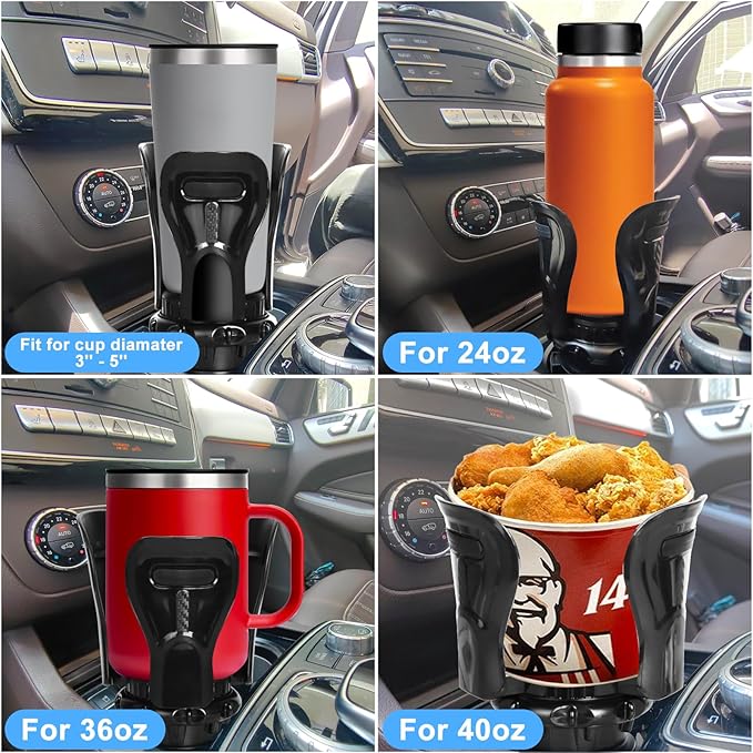 Car Cup Holder Expander, Cup Holder Insert Adapter with Expandable Arm and Adjustable Base,Fits Car, Truck, RV, SUV 12-64 oz and Big Bottles Mugs in 3'' - 6.2''Most Coffee Mugs Bottles,Cups