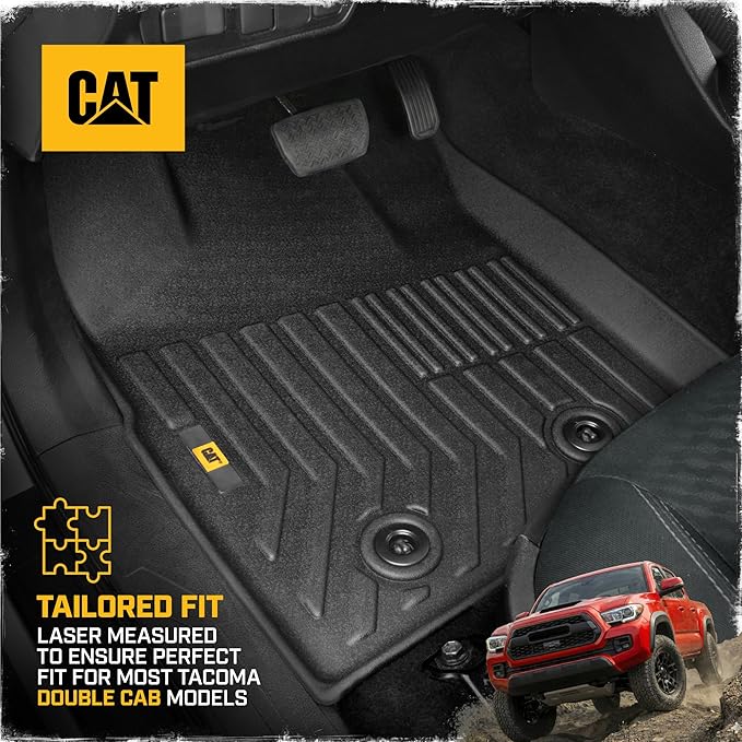 CAT® JustFit™ 3D All Weather Floor Mats for Toyota Tacoma 2016-2023, Custom Fit Heavy Duty Rubber Car Mats Full Set for Double Cab and Automatic Only, Tacoma SR/SR5/TRD/Limited/Trail Accessories