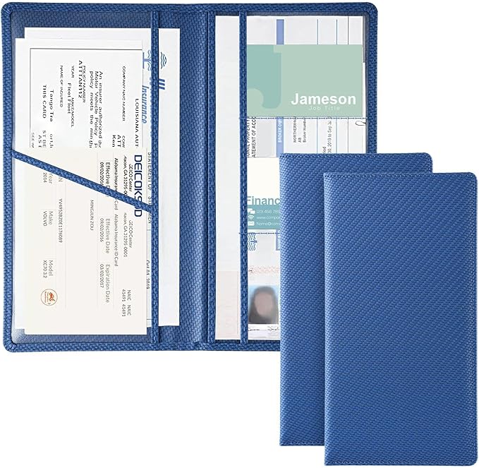 JUSTTOP 2Pack Car Registration and Insurance Holder,Car Document Holder for Cards License with Magnetic Shut,Vehicle Glove Box Car Organizer for Documents, Cards, License(Carbon Fiber Blue)