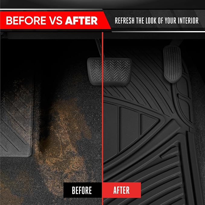 Motor Trend FlexTough Performance All Weather Rubber Car Mats with Cargo Liner - Full Set Front & Rear Floor Mats for Cars Truck SUV, Automotive Floor Mats (Black)