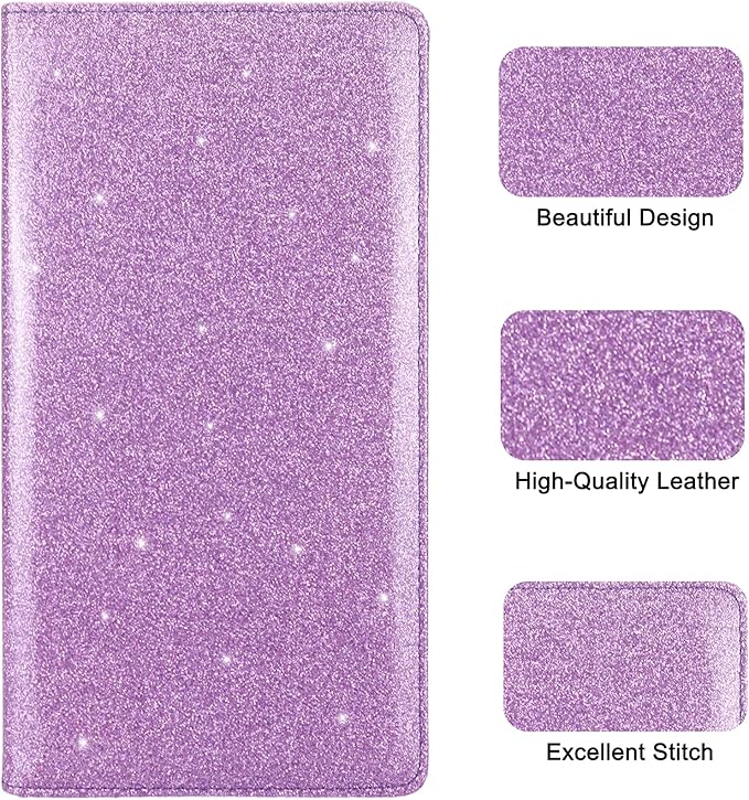 Car Registration and Insurance Holder, Premium Leather Insurance and Registration Holder,vehicle Glove Box Car Organizer, with Magnetic Shut for Cards, Driver License (Glitter Purple)