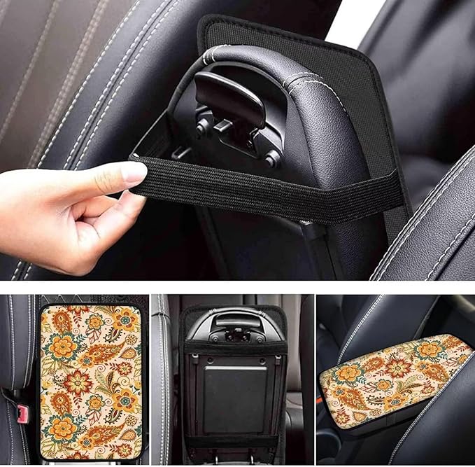 Horeset Retro Flower Auto Center Console Arm Rest Pad Fit SUV Sedan Truck Non-Slip Car Accessories Interior Decor