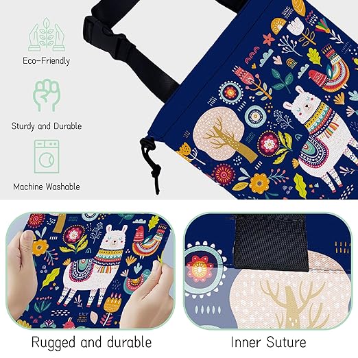 Boho Llama Car Garbage Bag,Colorful Flowers Waterproof Small Car Trash Bag Hanging Back of Seat,Drawstring Hanging Car Trash Bag with Adjustable Buckle for Car Accessories