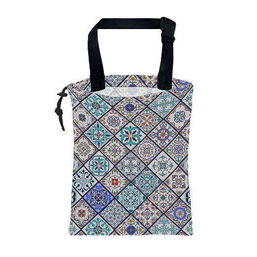 KXWQTRDD Car Garbage Bag Abstract Portuguese Tiles Drawstring Car Trash Bag Hanging for Back Seat with Adjustable Buckle Canvas Vehicle Trash Can Easy-to-Install