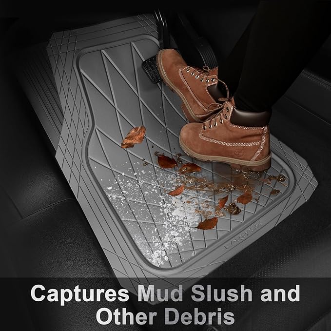 CAR PASS Heavy Duty Rubber Car Floor Mats, Deep Dish All Weather Car Mats Full Set, 3 Piece Waterproof Premium Anti-Slip Floor Mats Rugs Universal Trim to Fit for 95% Sedan SUV Van Truck, All Gray