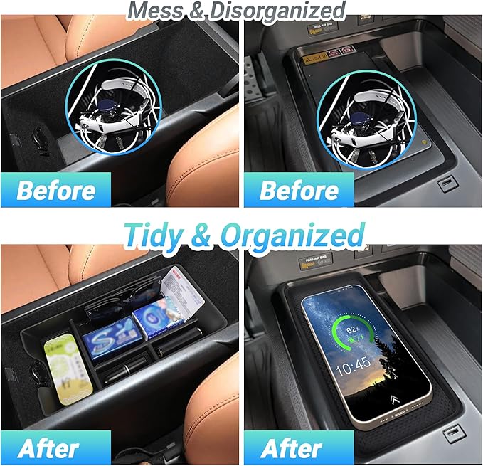 Sinminou Center Console Organizer Compatible with 2025-2026 Toyota Camry Accessories, Armrest Storage Box Glove Organizer Tray Secondary Insert Charging Zone Anti-Slip Mat with Sunglasses