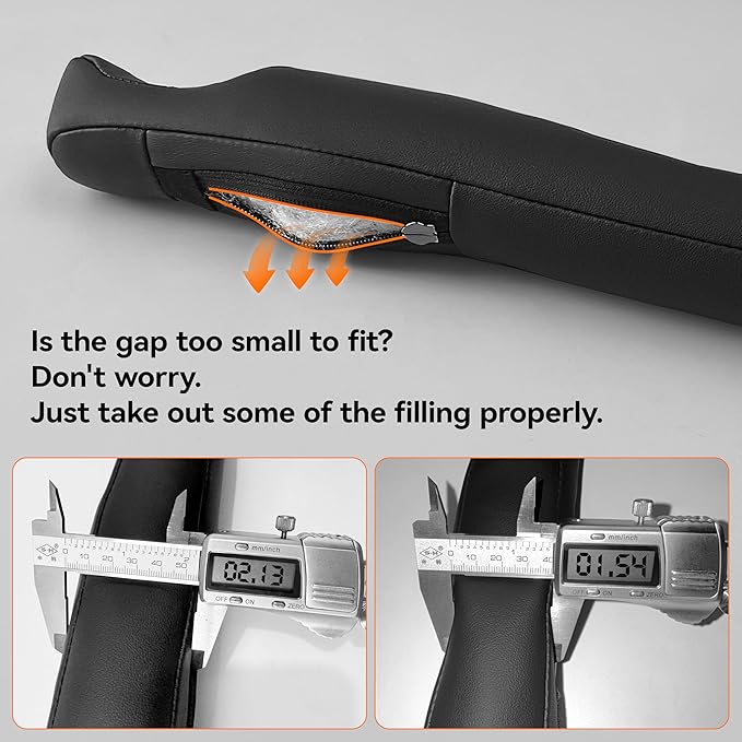POKSRI Car seat Gap Filler, 2 Pack Leather Gap Organizers Stop Things from Dropping into The Gap Between seat and Console, Adjustable Width 1.4-2.4 inches Fit Most car/Truck/SUV, Accessories(Black)
