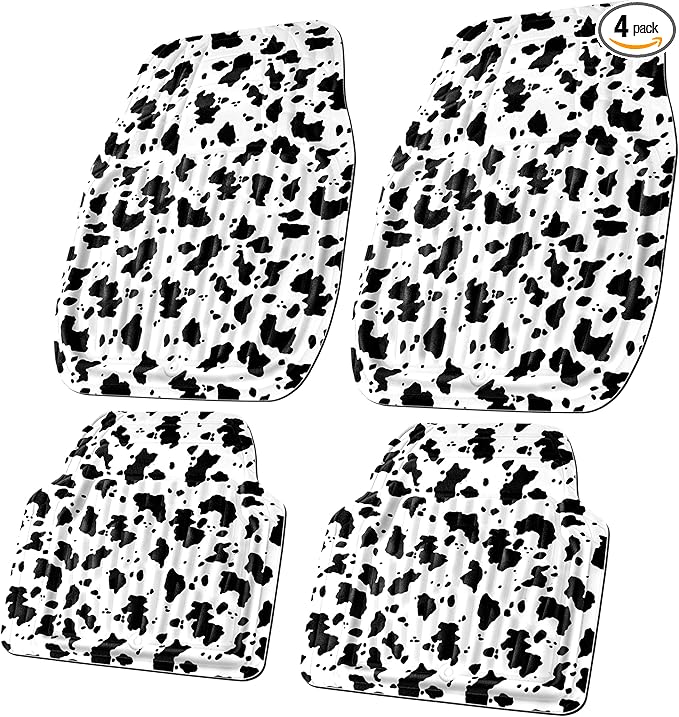 CASS Pass Leather Cow Print Car Floor Mats, 3D Waterproof All Weather, Universal Trim to Fit & Anti-Slip Burr Bottom, Safety & Light Easy Clean Install for SUV Truck Auto Sedan Van (Cow Print)