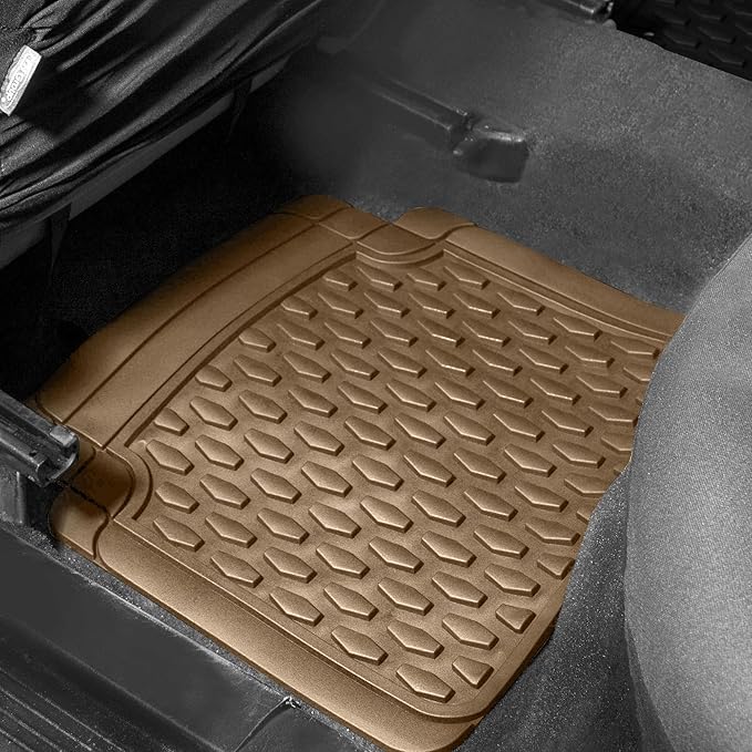 FH Group Automotive Floor Mats - Heavy-Duty Rubber Floor Mats for Cars, Universal Fit Full Set, ClimaProof Floor Mats, Trimmable Floor Mats For Most Sedan, SUV, Truck Floor Mats Beige