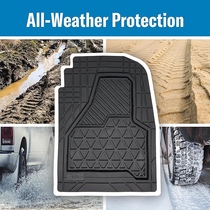 Dickies 3-Piece Black Adjustable-Runner Truck Floor Mats, Heavy-Duty Mats for Trucks — Black