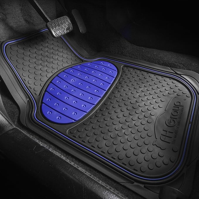 FH Group Heavy-Duty Rubber Car Floor Mats - Universal Fit, Trimmable, Climaproof - For Sedans, SUVs, Trucks - Blue
