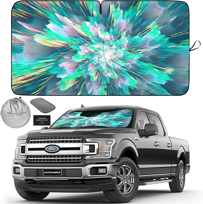 1-Piece Windshield Sun Shade - Foldable Car Front Window Sunshade for Cars SUV Truck Heat Blocker Visor Protector Blocks Max UV Rays and Keeps Your Vehicle Cool (X-Large = 66 x 36 inches, Shower)