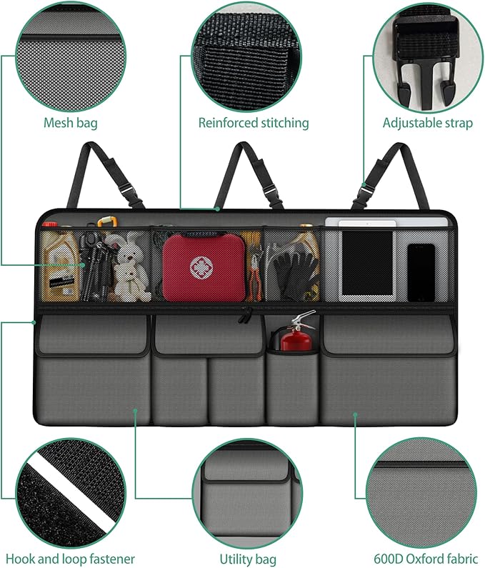 NUWQICD Hanging Car Trunk Organizer Fit For Ford Explorer Foldable Large Capacity 41.3x20 inch Backseat Trunk Organizers Storage, Car Accessories Interior, with Multi Pockets Grey
