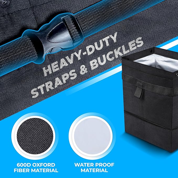 EcoNour Foldable Car Trash Bag Hanging, Garbage Bag and Waterproof Trash Can for Car, Leakproof Trash Can, SUV and Truck Seat Backs, Home, Office - Holds 2.5 Gallons (Black)