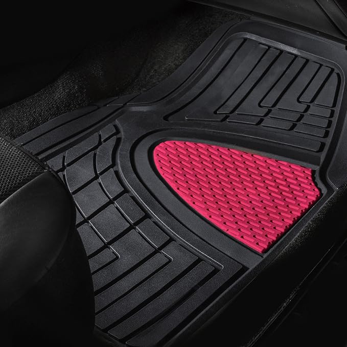 TLH Premium Tall Channel Rubber Car Trimmable Floor Mats - Heavy-Duty Pink Rubber Floor Mats, Universal Fit Full Set, Climaproof™ Floor Mats, Trimmable Floor Mats for Most Sedan, SUV, Truck
