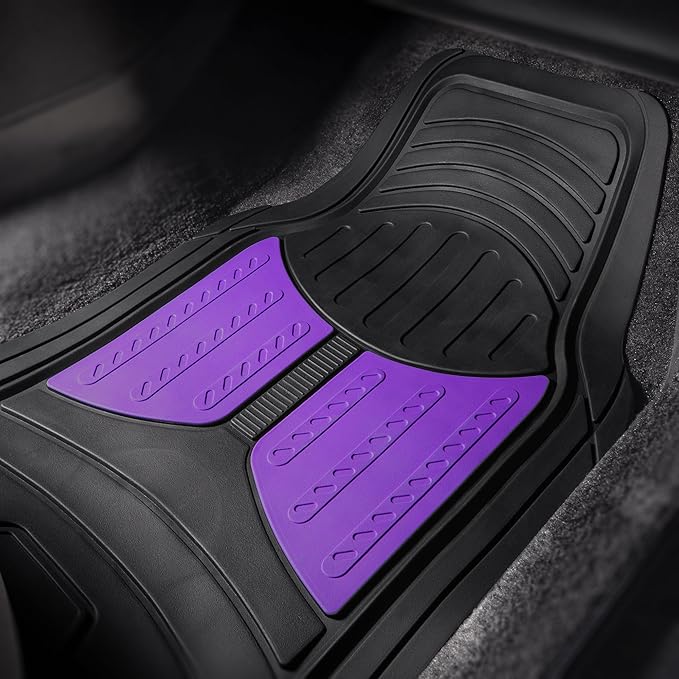 TLH Monster Eye Car Trimmable Floor Mats - Heavy-Duty Purple Rubber Floor Mats for Cars, Universal Fit Full Set, Climaproof™ Waterproof Floor Mats for Most Cars, Sedan, SUV, Truck Floor Mats