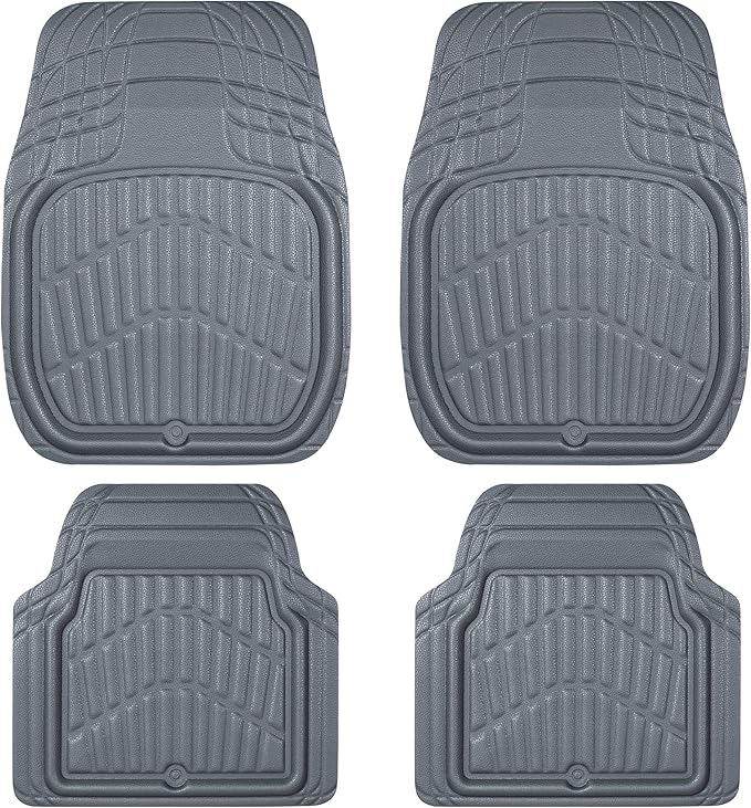 CASS Pass 4 Piece Leather Car Floor Mats -3D Waterproof All Weather, Universal Trim to Fit & Anti-Slip Burr Bottom Safety & Light Easy Clean Install for SUV Truck Auto Sedan Van (Gray)