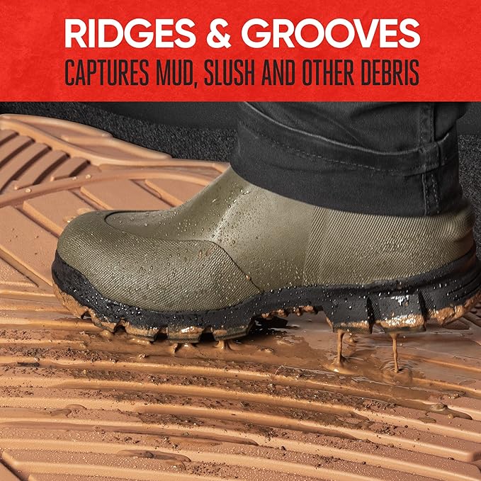 BDK Beige Heavy Duty Front & Rear Rubber Floor Mats Universal Liners for Car SUV Van & Truck, All Weather Protection with Anti-Slip Nibs, Fit Contours of Most Vehicles