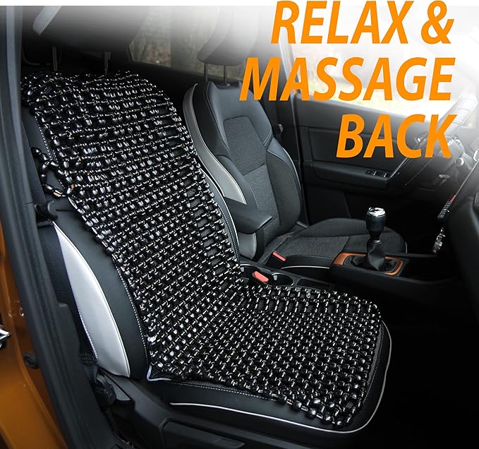 ZONETECH Royal Natural Wood Bead Seat Cover and Black Wooden Beaded Comfort Seat Cover (Black, 2-Pack)