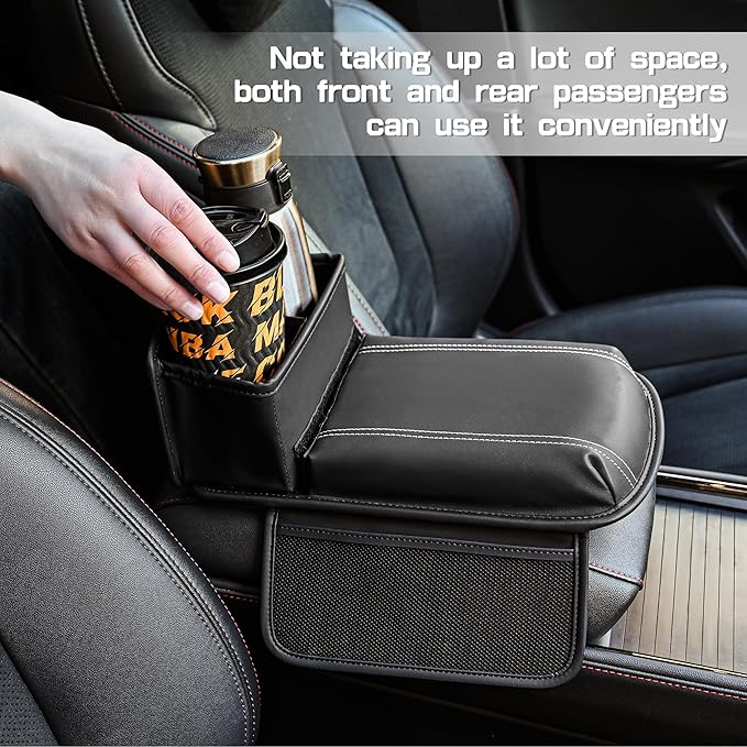 JEYODA Upgraded Car Armrest Cover,Premium Leather Car Armrest Cover Cushion with Storage Holder, Caddy for car (black)