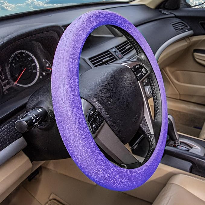 FH Group Universal Fit Silicone Snake Pattern with Massaging Grip Steering Wheel Cover fits most Cars, SUVs, Trucks, and Vans Purple