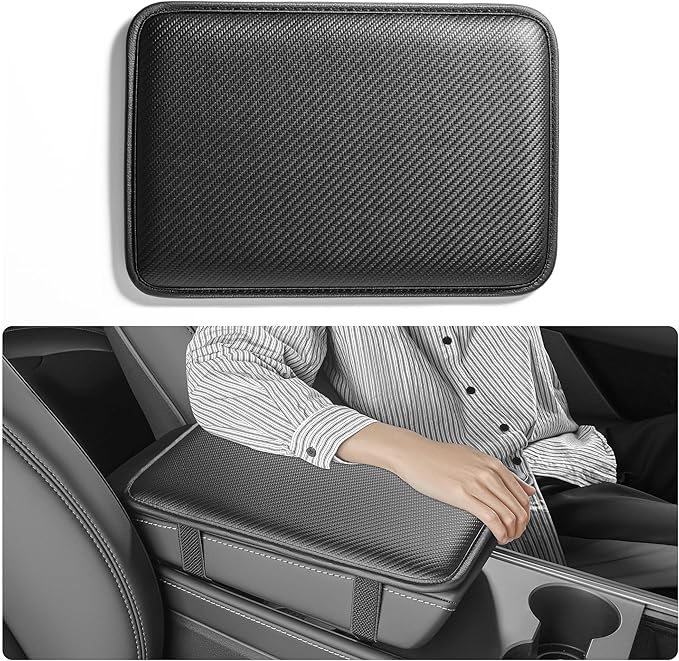 HighnessHwoo Car Armrest Covers, Vehicle Center Console Cover, Middle Storage Pads, Dog & Cat Paws Protetor, Carbon Fiber PU Leather, Waterproof, Anti-Slip, Auto Interior Accessories, Black, Size S
