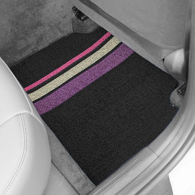 FH Group Car Floor Mats - All Weather Full Set of Black with Stripes Rubber Floor Mats for Cars, Ultra DIY Waterproof, Trimmable Automotive Floor Mats for Sedan, Van, Truck and SUVs