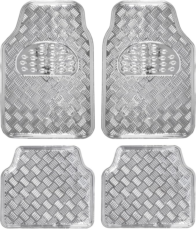 BDK Metallic Chrome Car Floor Mats All Weather Versatile Fit Automotive Floor Mats for Cars SUVs, Floor Mat for Trucks, Car Mats Full Set Front & Rear, Non-Slip Shiny Durable Heavy Duty - Silver