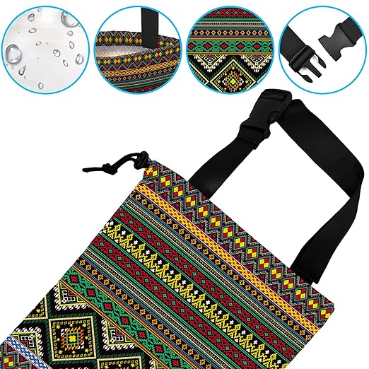 ghatobty Car Trash Bag Hanging Green Ethnic Style Car Trash Can Waterproof Garbage Bag Hanging for Car Back Seat
