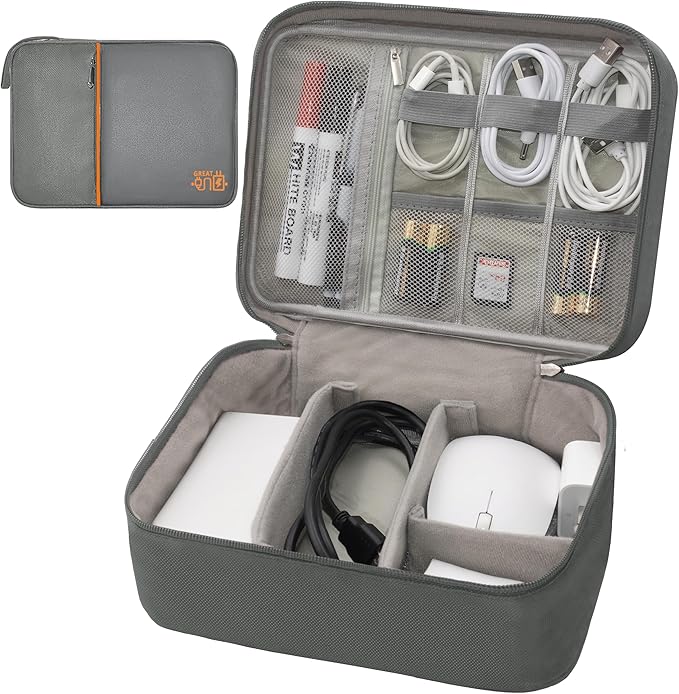 Electronics Organizer,Travel Cord Organizer Pouch, Portable Cable Organizer Bags, Waterproof Electronic Accessories Storage Case for Cables, Cords, Charger, Phone (Double Layer-Gray)
