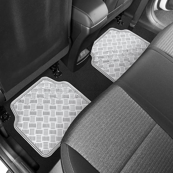 BDK Metallic Chrome Car Floor Mats All Weather Versatile Fit Automotive Floor Mats for Cars SUVs, Floor Mat for Trucks, Car Mats Full Set Front & Rear, Non-Slip Shiny Durable Heavy Duty - Silver