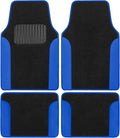BDK Floor Mats for Cars, Two-Tone Carpet Car Floor Mats with Faux Leather Accents, Automotive Floor Mat Set with Built-In Heel Pad, Stylish Interior Car Accessories (Blue)