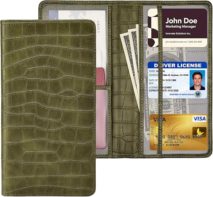 Car Registration and Insurance Holder, Olive Green Vehicle Glove Box Car Organizer with Magnetic Closure for Documents, Cards, License Car Organization, 1 Pack