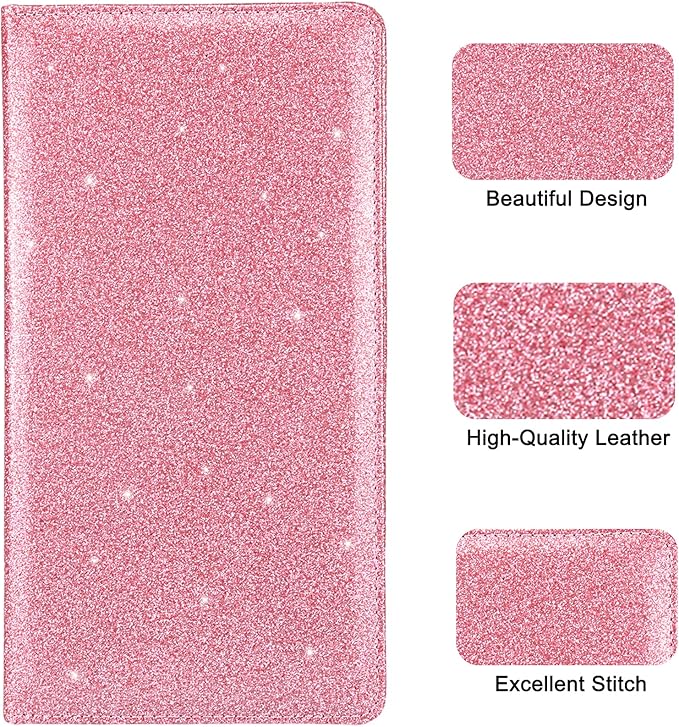 Car Registration and Insurance Holder, Premium Leather Insurance and Registration Holder,vehicle Glove Box Car Organizer, with Magnetic Shut for Cards, Driver License (Glitter Pink)