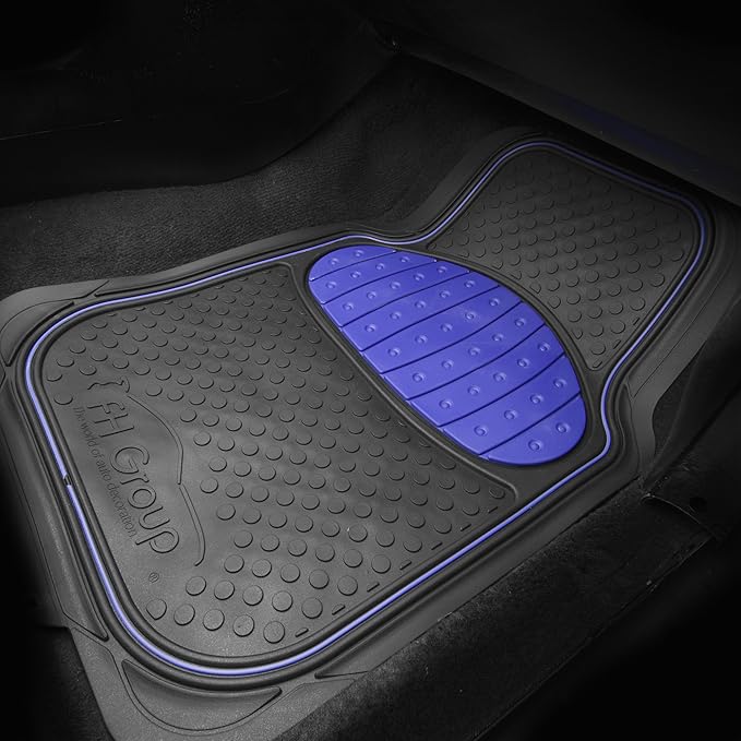 FH Group Heavy-Duty Rubber Car Floor Mats - Universal Fit, Trimmable, Climaproof - For Sedans, SUVs, Trucks - Blue