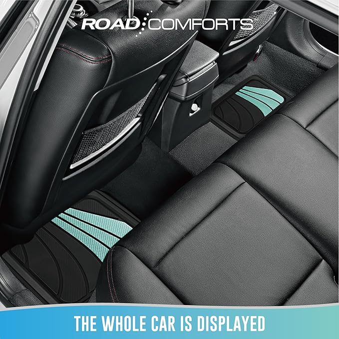 Road Comforts Car Floor Mats Full Set – Front & Rear Car Floor Mats with Aluminum Design, Anti-Slip Backing, All-Weather Protection, Trim-to-Fit Car Mats for Most Sedans, SUVs & Vans - Mint