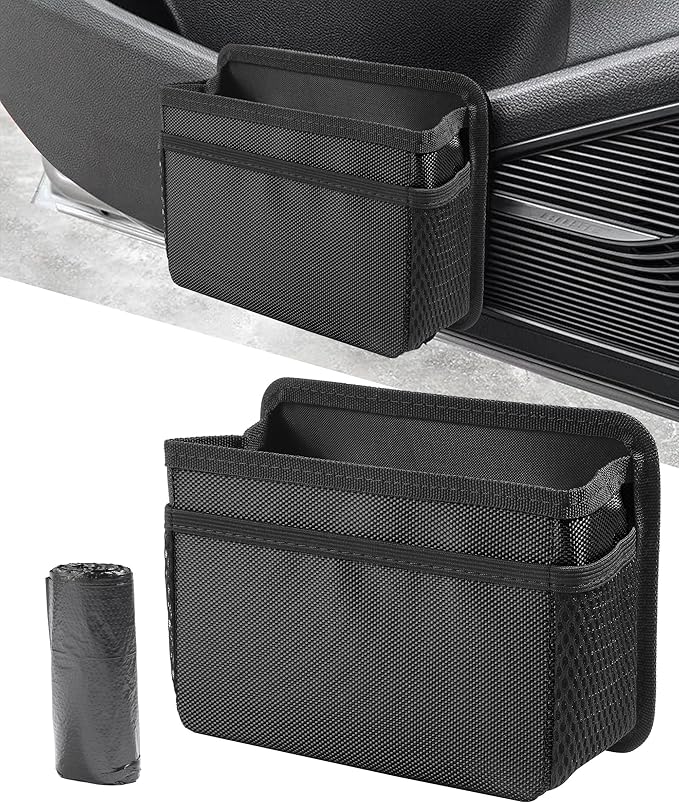 Car Trash Can,Hanging Car Trash Bin,Foldable Multifunctional Vehicle Garbage Organizer Holder Bin with One Roll Trash Bag,Mini Vehicle Trash Bin, Suitable for Most Cars,Trucks,Vans,RVs (Black)