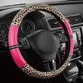 Road Comforts Leopard Steering Wheel Cover - Made with PVC Leather Cheetah Print - Anti-Slip, Universal Fit 14 1/2 inches to 15 inches - Hot Pink