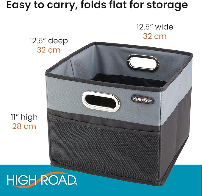 High Road CargoCube Car Storage Bin - Leakproof Car Trunk Storage Organizer with Metal Handles and Front Mesh Pocket, 12x12 Inches - 2 pack