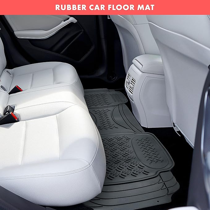 Heavy Duty Black Rubber Car Floor Mat by Vaygway –Automotive Rear Universal 1 Piece Runner Mat -Trimmable Rubber Liner Rug– Back Seat Liner – All Weather Protection for Car, Truck Van SUV