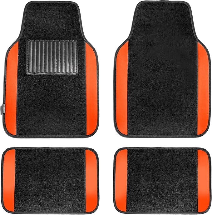 FH Group Automotive Floor Mats – Universal Fit Premium Carpet Car Mats with Driver Heel Pad, Full Set for Cars, SUVs & Trucks - Orange